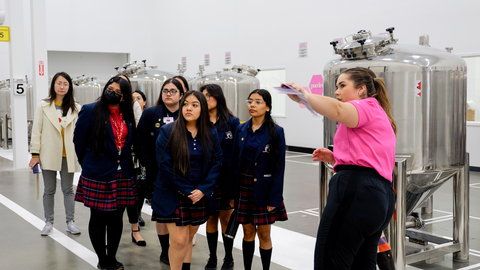 Students from Irma Lerma Rangel Young Women’s Leadership School toured the Richard R. Rogers Manufacturing / R&D Center to see firsthand how diverse STEAM career paths can be. (Photo: Mary Kay Inc.)