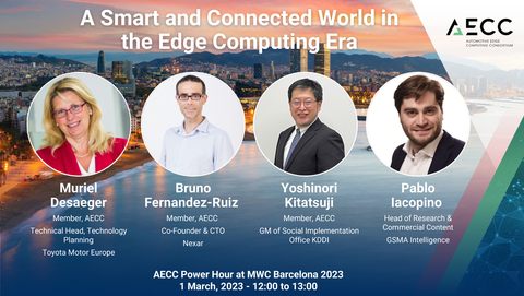 At the AECC MWC panel, led by GSMA Analyst Pablo Iacopino, attendees will hear from AECC member representatives from KDDI, Nexar and Toyota on ways to support the future network and computing requirements of the connected services ecosystem, and actionable steps to make a connected future a reality. (Graphic: Business Wire)