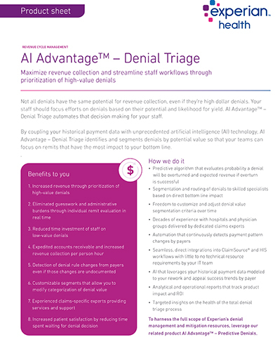AI Advantage – Denial Triage Product Sheet (Graphic: Business Wire)