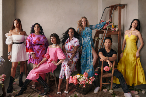 Natalia Bryant, Cece Meadows, Shalom Harlow, Nyakio Grieco, Sara Happ and Varsha Thapa pose with designer Prabal Gurung in the iMPOWER by Prabal Gurung for JCPenney collection. (Photo: Business Wire)