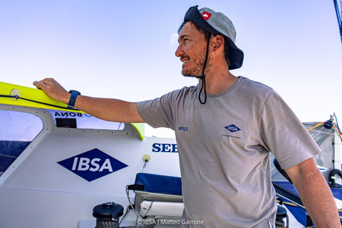 Skipper Alberto Bona on the Class40 IBSA (©IBSA | Matteo Garrone)