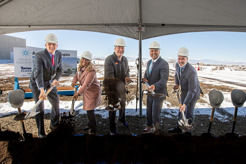 From left to right: Agilent Vice President Brian Carothers, Frederick Mayor Tracie Crites, Colorado Governor Jared Polis, Agilent President Sam Raha, and Agilent CFO Bob McMahon break ground on Agilent's new manufacturing facility. (Photo: Business Wire)