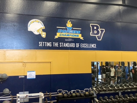 Bonita Vista High School Weight Room which was funded by the Charger's Champion's Program through a partnership between the Los Angeles Chargers and SchoolsFirst Federal Credit Union. (Photo: Business Wire)