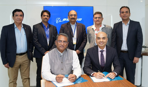 Spirit AeroSystems signs an agreement naming GMR Aero Technic as the company's MRO provider in India. Front, from left: Ashok Gopinath, Chief Executive Officer, GMR Aero Technic, and Kailash Krishnaswamy , Senior Vice President, Aftermarket Solutions, Spirit AeroSystems. Back, from left: Rear Admiral Srinivas Kanugo, AVSM, VSM (Retired), Strategic Advisor, GMR Aero Technic; Ganapati Hebbar, Manager, Supplier Development & Growth, Boeing India; Ashwani Bhargava, Senior Director Supply Chain, Boeing India; Air Cdme DB Murali, VSM (Retired), AVP, Business Development, GMR Aero Technic; and Anil Kumar, Senior Manager of Business Development, GMR Aero Technic. (Photo: Business Wire)