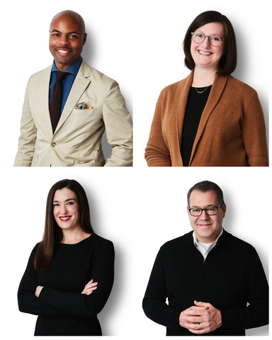 original Clockwise from top left: Cecil Cross, Liz Cies, Jarrett Rush, and Katie Long (Photo: Business Wire)