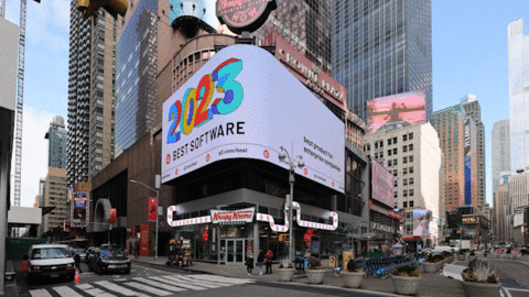 Smartsheet win on display on a billboard in Times Square, NY. (Photo: Business Wire)