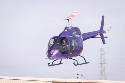 The Bell 505 completed its first flight fueled solely by 100% Sustainable Aviation Fuel (SAF), marking the first-ever single engine helicopter to fly with 100% SAF. (Photo: Business Wire)