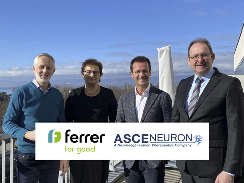 original From left to right: Oscar Pérez, Chief Marketing, Pricing & Market Access and Business Development Officer (Ferrer), Catherine Moukheibir, Board of Directors (Asceneuron), Mario Rovirosa, CEO (Ferrer) and Dirk Beher, CEO & Co-founder (Asceneuron), after signing the license agreement in Asceneuron's Headquarters in Lausanne, Switzerland. (Photo: Ferrer)