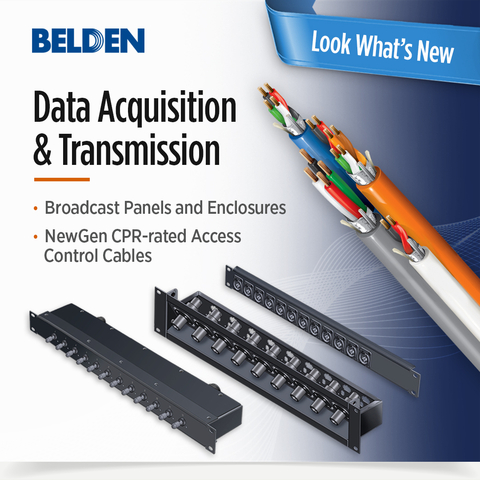 New releases from Belden include Custom Broadcast Panels and Enclosures and NewGen CPR-Rated Access Control Cables. Belden Custom Broadcast Panels and Enclosures offer unmatched levels of adaptability to manage multiple media outputs in large venues. NewGen CPR-Rated Access Control Cables are available with a high flame rating to enhance safety and meet North American and European fire safety regulations. (Photo: Business Wire)