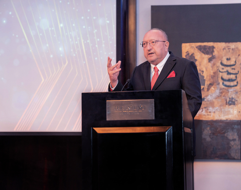 thumbnail Chairman of MultiBank Group, Mr. Naser Taher, during his speech at Le Fonti Awards. (Photo: Business Wire)