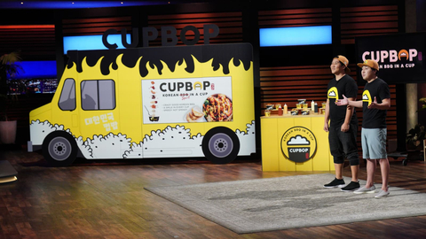 Cupbop business partners Jung Song (left) and Dok Kwon (right) on an episode of ABC’s “Shark Tank". (Photo: Business Wire)