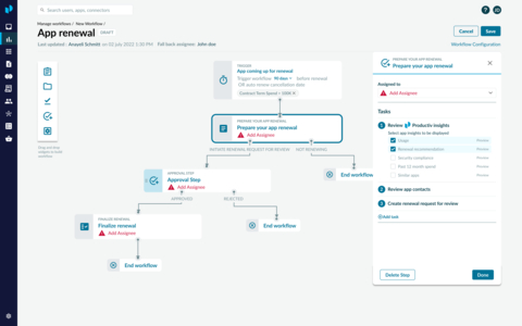 The Productiv Workflow Builder enables companies to create workflow templates to intake and renew software and services with ease. (Graphic: Productiv)