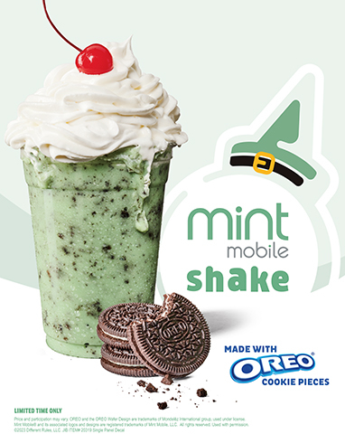 Our fan favorite Oreo® Shake with a cool and minty flavor. Made with Oreo® cookie pieces and finished with whipped topping and a cherry.