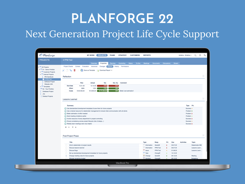 Planforge 22 unterstützt einen neuen dynamischen Projektabschluss, Lessons Learned und mehr. (Graphic: Business Wire)