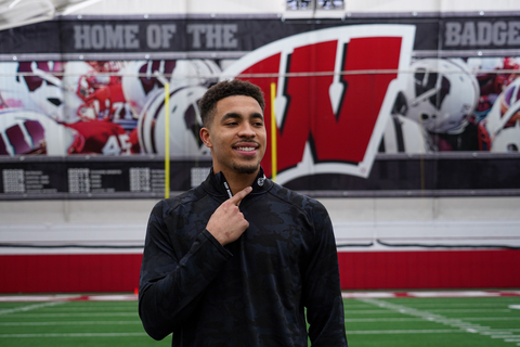 As a senior who is studying communication arts, Badgers wide receiver Chimere Dike is among those supported by Evans Transportation Services. Dike started all 13 games in the Badger’s 2022 football season, amassing 47 catches and 689 receiving yards. (Photo: Business Wire)