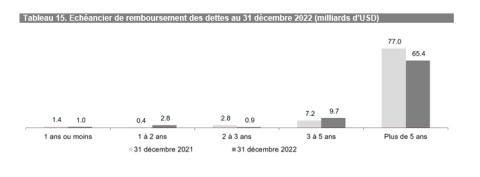 Tableau 15. Echéancier de remboursement des dettes au 31 décembre 2022 (milliards d'USD) (Graphic: Business Wire)