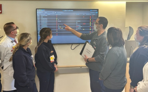 Nurses and doctors at University Hospitals, Cleveland, reviewing data on Edgility's EdgeHuddle Lens. (Photo: Business Wire)