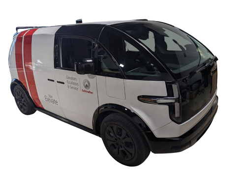 Schindler is incorporating the use of 50 2023 Canoo LDV battery-electric vans into its service fleet. (Photo: Business Wire)