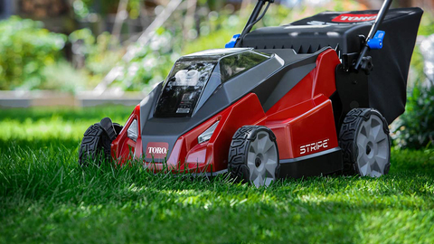 The new Toro® 21" 60V Max* Stripe™ Mower featuring patent-pending, pro-level striping technology, this mower platform gives homeowners the ability to create a neighbor-envying lawn, while redefining mowing in a powerful way (Photo: Business Wire)