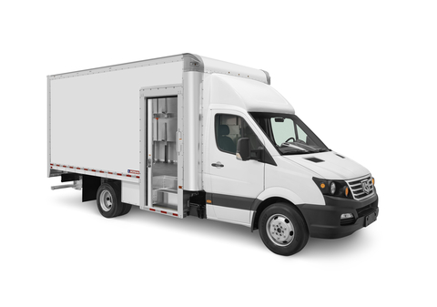 The Morgan Truck Body Class 4 Parcel Delivery EV Van features full-height walk-through capability and is designed for increased driver convenience and productivity. (Photo: Morgan Truck Body)