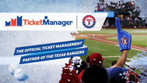 original The Rangers throw out the first pitch with TicketManager software and services supporting all suite holders and season ticket holders (Graphic: Business Wire)