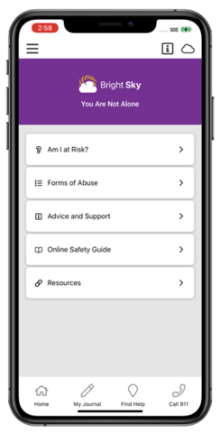 The Bright Sky app, now available in the US, provides education and resources to domestic/intimate partner violence victims and their loved ones. (Photo: Business Wire)