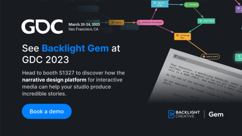 Backlight will debut its narrative design game development solution, Backlight Gem, to attendees of the 2023 Game Developers Conference (GDC). Developed in collaboration with Telltale Games, Backlight Gem helps video game and interactive media studios, design, plan and produce complex story driven experiences to shorten production timelines. (Photo: Business Wire)