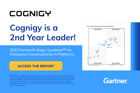 Cognigy Named a Leader in the 2023 Gartner® Magic Quadrant™ for Enterprise Conversational AI Platforms (Graphic: Business Wire)