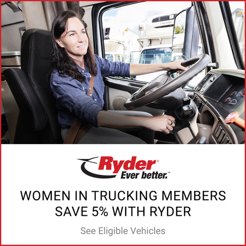 For a limited time, Women in Trucking Association members can take advantage of a Ryder pre-owned commercial vehicle sales promotion of 5% off. (Graphic: Business Wire)