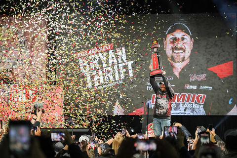 North Carolina’s own Bryan Thrift caught a five-bass limit Sunday weighing 13 pounds, 10 ounces, to win the Major League Fishing (MLF) REDCREST 2023 presented by Shore Lunch at Lake Norman, the Bass Pro Tour championship, and earn the top prize of $300,000. (Photo: Business Wire)