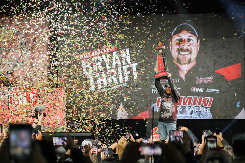 original North Carolina’s own Bryan Thrift caught a five-bass limit Sunday weighing 13 pounds, 10 ounces, to win the Major League Fishing (MLF) REDCREST 2023 presented by Shore Lunch at Lake Norman, the Bass Pro Tour championship, and earn the top prize of $300,000. (Photo: Business Wire)