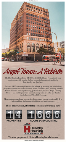 To mark AHF's acquisition and addition of the Insurance Exchange Building in DTLA to Healthy Housing Foundation’s roster of affordable housing, AHF will run a full-page ad headlined “Angel Tower: A Rebirth” in the Sunday Los Angeles Times on March 19, 2023.