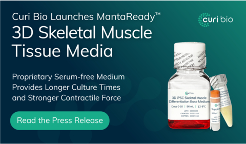 Curi Bio Launches MantaReady™ 3D Skeletal Muscle Tissue Media – Proprietary Medium Provides Longer Culture Times and Stronger Contractile Force (Graphic: Business Wire)
