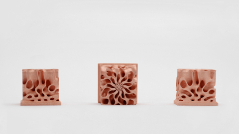 These complex demonstration parts are binder jet 3D printed on the Desktop Metal Production System™ P-1 in C18150, also known as chromium zirconium copper. (Photo: Business Wire)