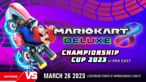 Fans can watch the Mario Kart 8 Deluxe Championship Cup 2023 tournament, featuring some of the best players in North America, in person, live at the PAX Arena on March 26. For those looking to get in on the elite action, PAX East attendees will have an opportunity to enter the final qualifier for the Mario Kart 8 Deluxe Championship Cup tournament right from the show floor! (Graphic: Business Wire)