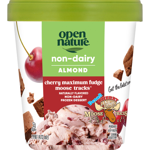 Open Nature Non-Dairy Almond Frozen Desserts in Cherry Maximum Fudge Moose Tracks. Photo Courtesy: Albertsons Companies