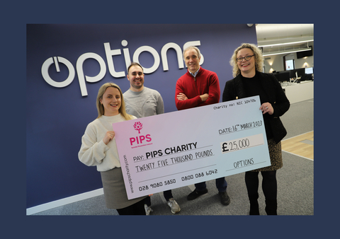 Options today announced it has raised £25,000 for PIPS Suicide Prevention Ireland, a Northern Ireland based charity that provides counselling and support to individuals and organisations that have been affected by suicide. (Photo: Business Wire)
