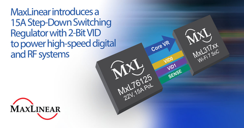 MaxLinear introduces a 15A Step-Down Switching Regulator with 2-Bit VID to power high-speed digital and RF systems (Graphic: Business Wire)