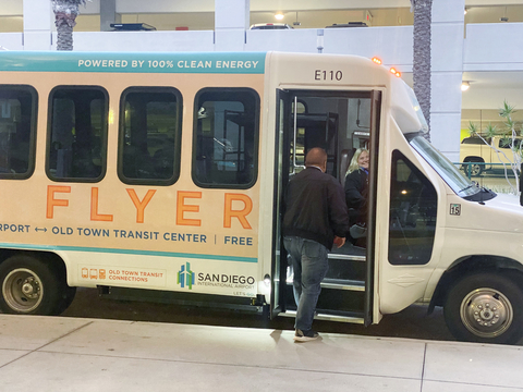 ACE Parking’s fleet of Lightning eMotors electric shuttle buses have transported more than 1.5 million passengers over 1 million zero-emission miles driving at San Diego International Airport since November 2021. (photo: ACE Parking)