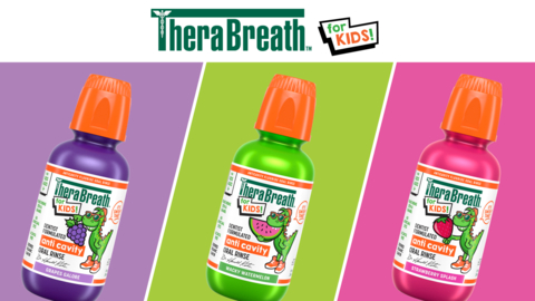 New Therabreath Kids Anti Cavity Oral Rinses come in three flavors including Grapes Galore, Wacky Watemelon and Strawberry Splash. (Photo: Business Wire)