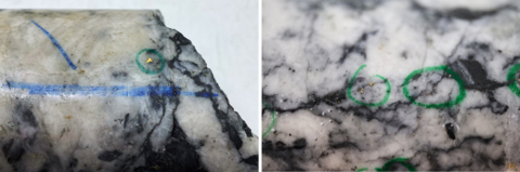 Figure 1: Photos of mineralization from: Left: at ~39m in NFGC-22-989, Right: at ~103m in NFGC-22-865, ^Note that these photos are not intended to be representative of gold mineralization in NFGC-22-989 and NFGC-22-865. (Photo: Business Wire)