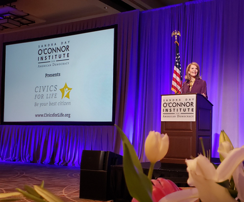 Sandra Day O'Connor Institute for American Democracy President and CEO Sarah Suggs announces new Civics for Life platform today at Annual Legacy Luncheon honoring Justice O'Connor today in Phoenix. (Photo: Business Wire)