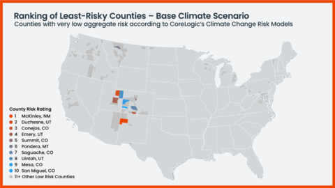 Ranking of least risky counties - Base climate scenario (Graphic: Business Wire)