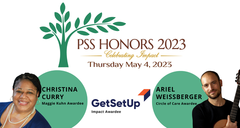 Christina Curry, Commissioner of the NYC Mayor's Office for People with Disabilities, GetSetUp, a global learning platform for older adults, and Ariel Weissberger, founder of Berko Music Therapy, will be honored on May 4, 2023 at Club 101 in New York City by PSS, a multi-service nonprofit organization that has served older New Yorkers and their families for more than 60 years. #PSSHonors23 (Graphic: Business Wire)