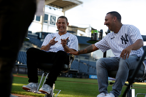 Teammates Anthony Rizzo and Nestor Cortes joking around while shooting with GilletteLabs. (Photo Courtesy of Gillette)