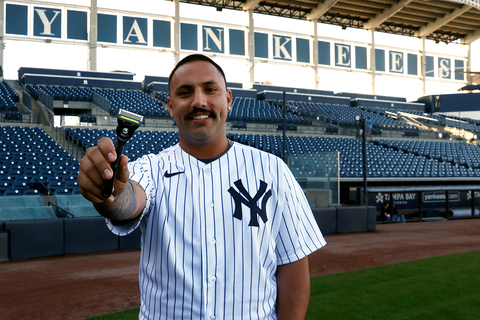 Nestor Cortes posing with GilletteLabs with Exfoliating Bar. (Photo Courtesy of Gillette)