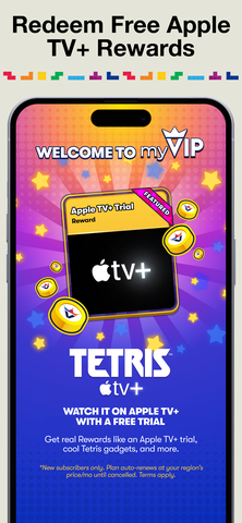 PLAYSTUDIOS rolls out its industry-leading Rewards Store for the timeless puzzle game, Tetris, allowing tens of millions of mobile players to earn entertainment, travel, and leisure rewards, including a free one-month subscription to Apple TV+, just in time for the premiere of Apple Original Film Tetris, now streaming globally on Apple TV+. (Photo: Business Wire)