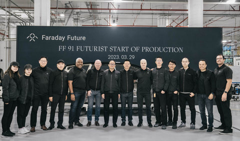 Faraday Future Executive Leadership Celebrate the FF 91 Start of Production at Their FF ieFactory California. (Photo: Business Wire)