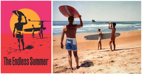 Iconic “The Endless Summer” Poster Image taken at Dana Point’s Salt Creek Beach Park 60 Years Ago – Poster on the left and original photograph on right. (Photo: Business Wire)