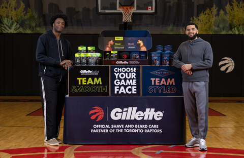 original Toronto Raptors, Fred Vanvleet and O.G. Anunoby, receive a season’s worth of GilletteLabs and King C. Gillette products on behalf of their team. Whether on #TeamSmooth or #TeamStyled, Gillette has them covered with the official razor of the Toronto Raptors, GilletteLabs with Exfoliating Bar, or the official trimmer by King C. Gillette. (Photo: Business Wire)